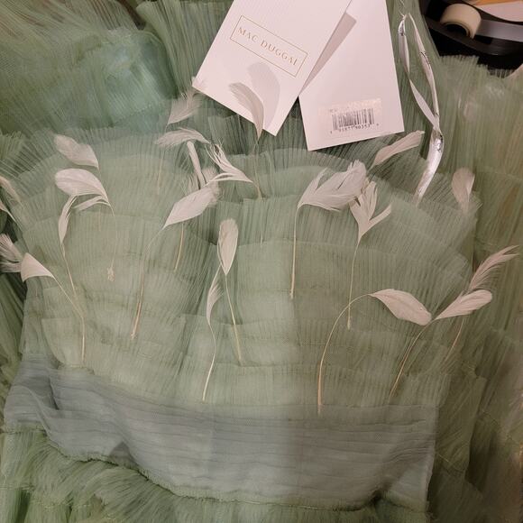 Mac Duggal 20530 Sage Green Feather Ruffle Strapless Ball Gown Dress Size 6 - Picture 5 of 14
